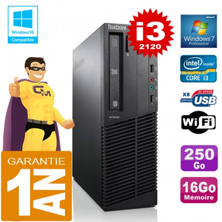 PC Lenovo M92p SFF Core I3-2120 Ram 16Go Disque 250 Go Graveur DVD Wifi W7