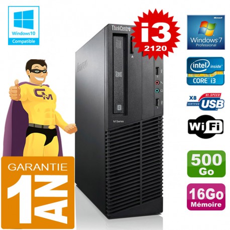 PC Lenovo M92p SFF Core I3-2120 Ram 16Go Disque 500 Go Graveur DVD Wifi W7