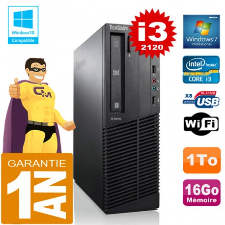 PC Lenovo M92p SFF Core I3-2120 Ram 16Go Disque 1 To Graveur DVD Wifi W7