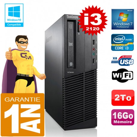 PC Lenovo M92p SFF Core I3-2120 Ram 16Go Disque 2 To Graveur DVD Wifi W7