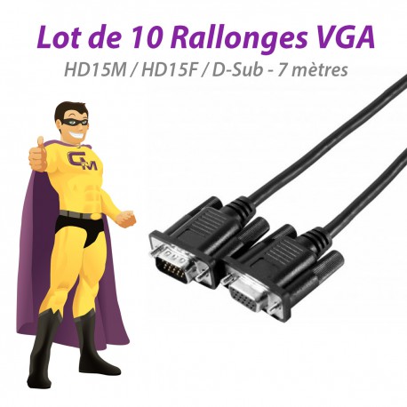 Lot x10 Rallonges VGA 7 mètres Mâle Femelle M/F 117830 HD15M HD15F D-Sub NEUVES