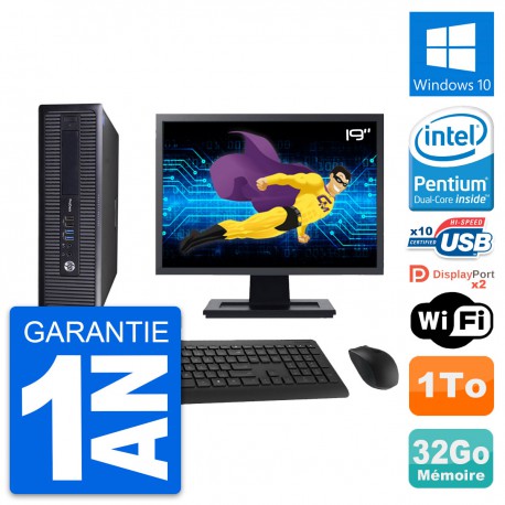 PC HP 600 G1 SFF Ecran 19" Intel G3220 RAM 32Go Disque 1To Windows 10 Wifi