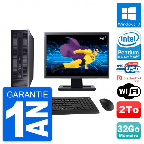 PC HP 600 G1 SFF Ecran 19" Intel G3220 RAM 32Go Disque 2To Windows 10 Wifi