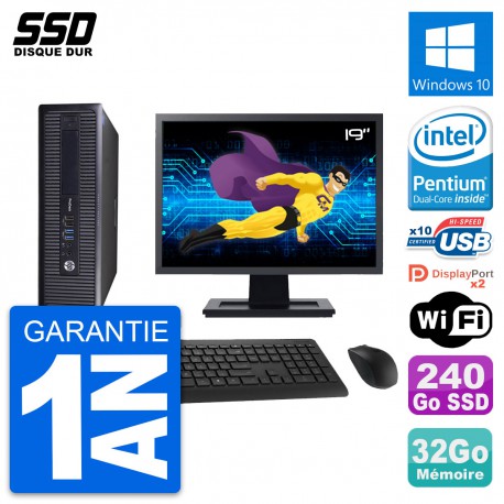 PC HP 600 G1 SFF Ecran 19" Intel G3220 RAM 32Go SSD 240Go Windows 10 Wifi