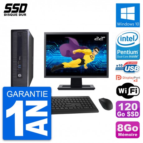 PC HP ProDesk 600 G1 SFF Ecran 22" Intel G3220 RAM 8Go SSD 120Go Windows 10 Wifi