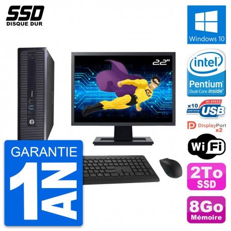 PC HP 600 ProDesk G1 SFF Ecran 22" Intel G3220 RAM 8Go SSD 2To Windows 10 Wifi