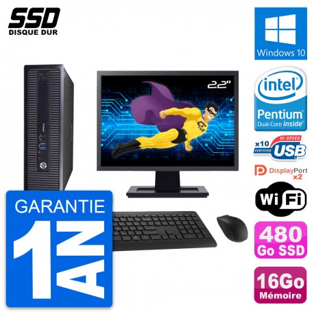 PC HP 600 G1 SFF Ecran 22" Intel G3220 RAM 16Go SSD 480Go Windows 10 Wifi