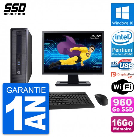 PC HP 600 G1 SFF Ecran 22" Intel G3220 RAM 16Go SSD 960Go Windows 10 Wifi