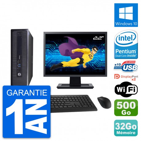 PC HP 600 G1 SFF Ecran 22" Intel G3220 RAM 32Go Disque 500Go Windows 10 Wifi