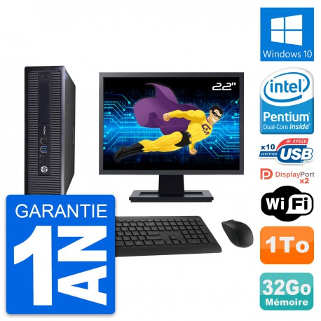 PC HP 600 G1 SFF Ecran 22" Intel G3220 RAM 32Go Disque 1To Windows 10 Wifi