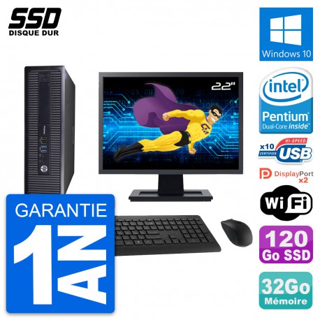 PC HP 600 G1 SFF Ecran 22" Intel G3220 RAM 32Go SSD 120Go Windows 10 Wifi