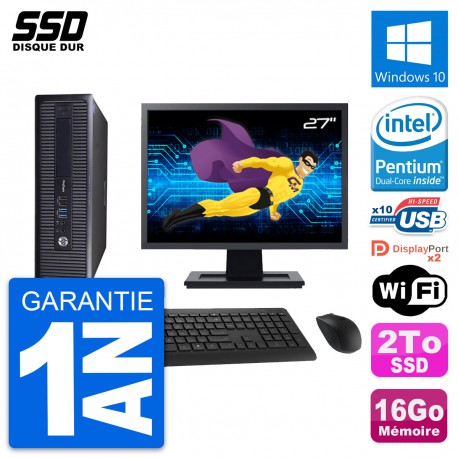 PC HP ProDesk 600 G1 SFF Ecran 27" Intel G3220 RAM 16Go SSD 2To Windows 10 Wifi