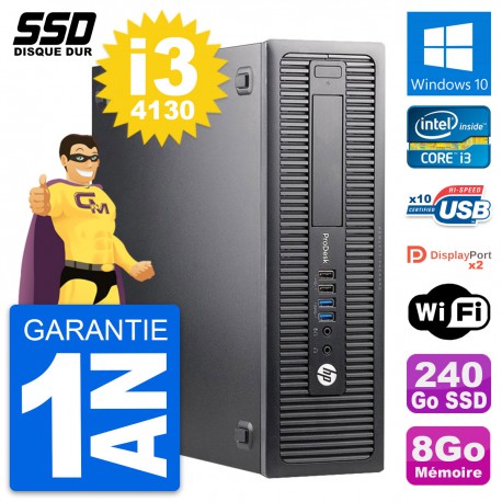 PC HP ProDesk 600 G1 SFF Intel Core i3-4130 RAM 8Go SSD 240Go Windows 10 Wifi