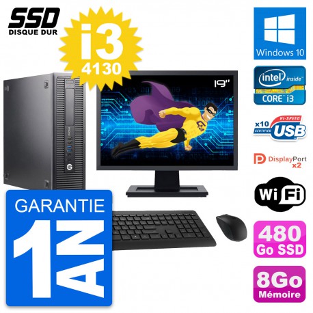 PC HP 600 G1 SFF Ecran 19" Intel Core i3-4130 RAM 8Go SSD 480Go Windows 10 Wifi