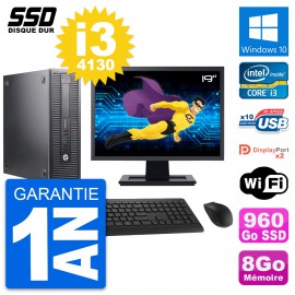 PC HP 600 G1 SFF Ecran 19" Intel Core i3-4130 RAM 8Go SSD 960Go Windows 10 Wifi