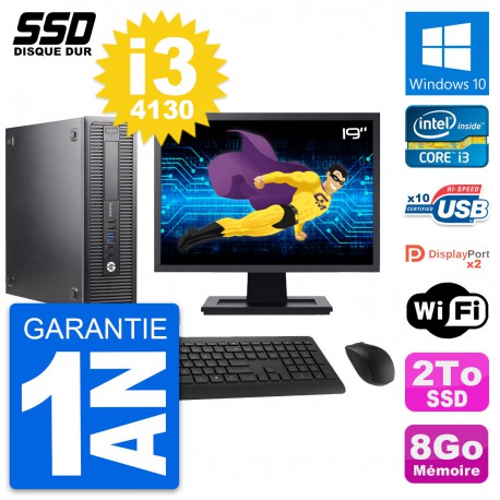 PC HP ProDesk 600 G1 SFF Ecran 19" Intel i3-4130 RAM 8Go SSD 2To Windows 10 Wifi