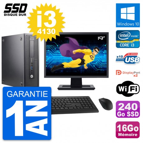 PC HP 600 G1 SFF Ecran 19" Intel Core i3-4130 RAM 16Go SSD 240Go Windows 10 Wifi