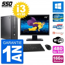 PC HP 600 G1 SFF Ecran 19" Intel Core i3-4130 RAM 16Go SSD 480Go Windows 10 Wifi