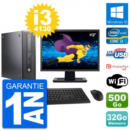 PC HP 600 G1 SFF Ecran 19" Intel i3-4130 RAM 32Go Disque 500Go Windows 10 Wifi