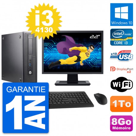 PC HP 600 G1 SFF Ecran 22" Intel Core i3-4130 RAM 8Go Disque 1To Windows 10 Wifi