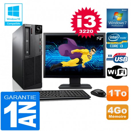 PC Lenovo M92p SFF Core I3-3220 Ram 4Go Disque 1 To Wifi W7 Ecran 19"