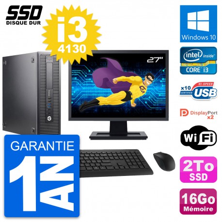 PC HP ProDesk 600 G1 SFF Ecran 27" Core i3-4130 RAM 16Go SSD 2To Windows 10 Wifi