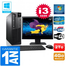 PC Lenovo M92p SFF Core I3-3220 Ram 4Go Disque 2 To Wifi W7 Ecran 19"