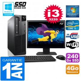 PC Lenovo M92p SFF Core I3-3220 Ram 4Go Disque 240 Go SSD Wifi W7 Ecran 19"