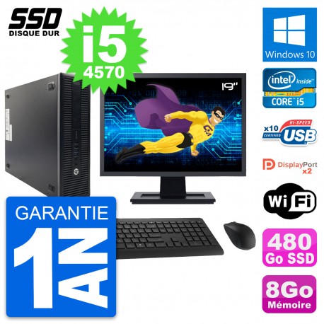 PC HP 600 G1 SFF Ecran 19" Intel Core i5-4570 RAM 8Go SSD 480Go Windows 10 Wifi