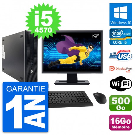 PC HP 600 G1 SFF Ecran 19" Intel i5-4570 RAM 16Go Disque 500Go Windows 10 Wifi