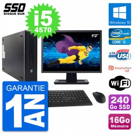 PC HP 600 G1 SFF Ecran 19" Intel Core i5-4570 RAM 16Go SSD 240Go Windows 10 Wifi