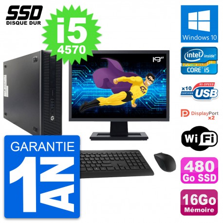 PC HP 600 G1 SFF Ecran 19" Intel Core i5-4570 RAM 16Go SSD 480Go Windows 10 Wifi