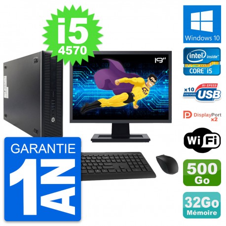 PC HP 600 G1 SFF Ecran 19" Intel i5-4570 RAM 32Go Disque 500Go Windows 10 Wifi