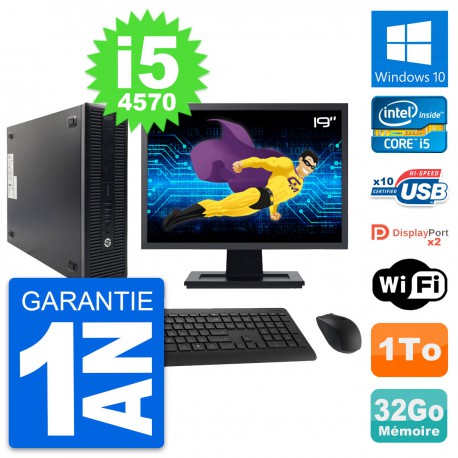 PC HP 600 G1 SFF Ecran 19" Intel i5-4570 RAM 32Go Disque Dur 1To Windows 10 Wifi