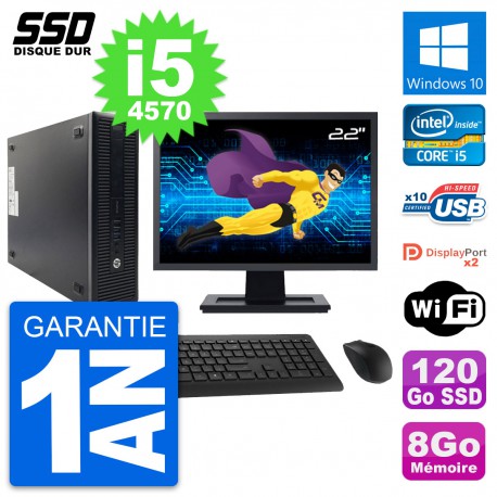 PC HP ProDesk 600 G1 SFF Ecran 22" i5-4570 RAM 8Go SSD 120Go Windows 10 Wifi