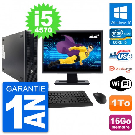 PC HP 600 G1 SFF Ecran 22" Intel i5-4570 RAM 16Go Disque Dur 1To Windows 10 Wifi