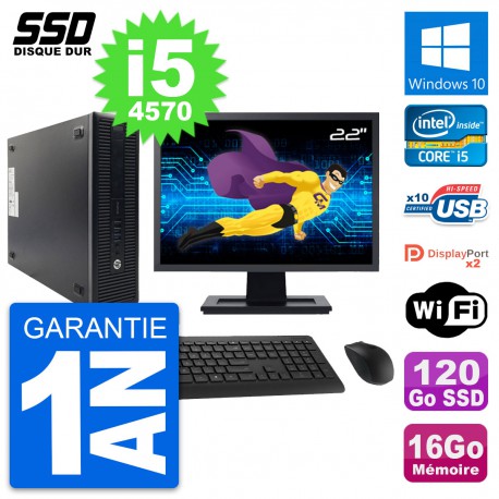 PC HP 600 G1 SFF Ecran 22" Intel Core i5-4570 RAM 16Go SSD 120Go Windows 10 Wifi