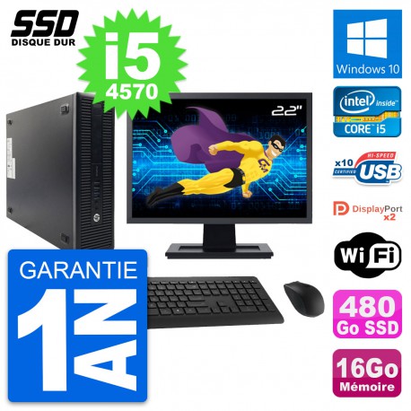 PC HP 600 G1 SFF Ecran 22" Intel Core i5-4570 RAM 16Go SSD 480Go Windows 10 Wifi