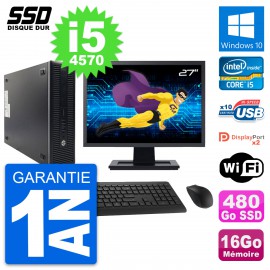 PC HP 600 G1 SFF Ecran 27" Intel Core i5-4570 RAM 16Go SSD 480Go Windows 10 Wifi