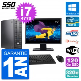 PC HP 600 G1 SFF Ecran 19" Intel Core i7-4770 RAM 32Go SSD 120Go Windows 10 Wifi