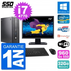 PC HP 600 G1 SFF Ecran 19" Intel Core i7-4770 RAM 32Go SSD 960Go Windows 10 Wifi