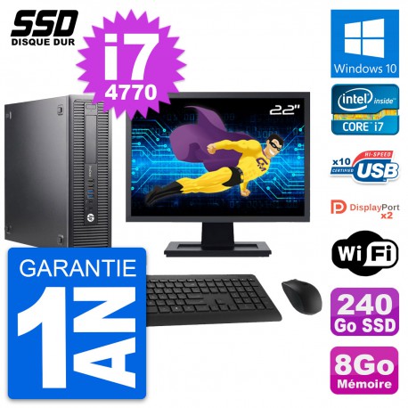 PC HP ProDesk 600 G1 SFF Ecran 22" i7-4770 RAM 8Go SSD 240Go Windows 10 Wifi