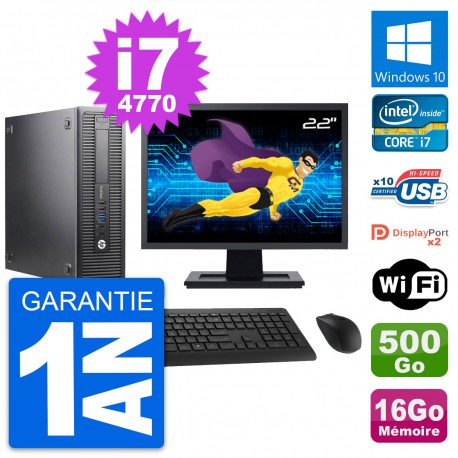 PC HP 600 G1 SFF Ecran 22" Intel i7-4770 RAM 16Go Disque 500Go Windows 10 Wifi