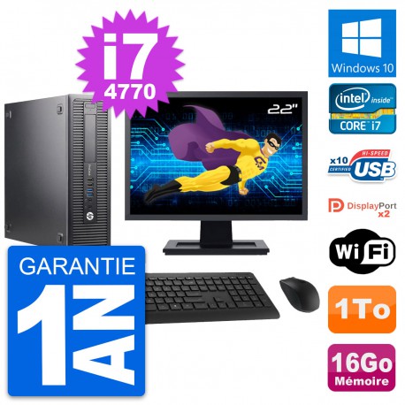 PC HP 600 G1 SFF Ecran 22" Intel i7-4770 RAM 16Go Disque Dur 1To Windows 10 Wifi