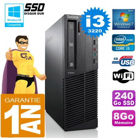 PC Lenovo M92p SFF Core I3-3220 Ram 8Go Disque 480 Go SSD Graveur DVD Wifi W7