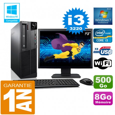 PC Lenovo M92p SFF Core I3-3220 Ram 8Go Disque 500 Go Wifi W7 Ecran 19"