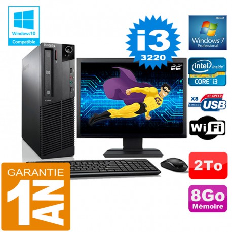 PC Lenovo M92p SFF Core I3-3220 Ram 8Go Disque 2 To Wifi W7 Ecran 22"