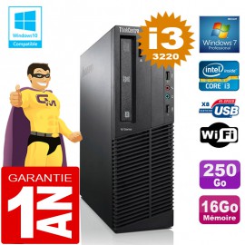 PC Lenovo M92p SFF Core I3-3220 Ram 16Go Disque 250 Go Graveur DVD Wifi W7