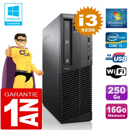 PC Lenovo M92p SFF Core I3-3220 Ram 16Go Disque 250 Go Graveur DVD Wifi W7