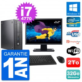 PC HP 600 G1 SFF Ecran 22" Intel i7-4770 RAM 32Go Disque Dur 2To Windows 10 Wifi